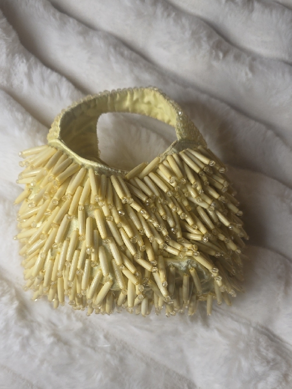 Viral TJ Maxx Beaded Yellow Mini Handbag with Fringe Handle - Picture 3 of 5